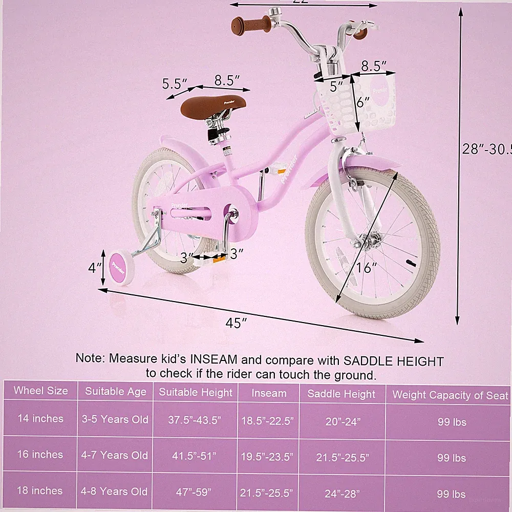 16" Kids Bike Toddler Adjustable Bicycle w/Training Wheel for 4-7 Years Old Girl