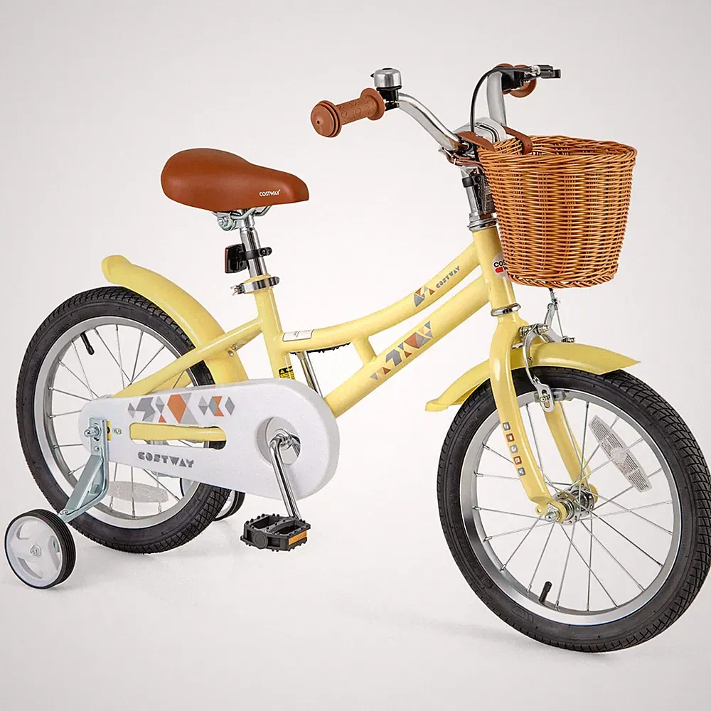 16" Kids Bike w/Height Adjustable Handlebar Seat Basket Bell Training Wheels