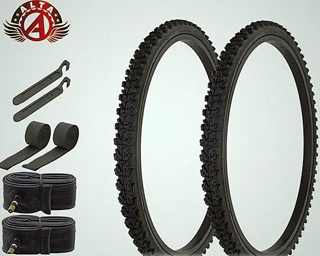 ALTA BICYCLE PERFORMANCE DURABLE TIRES 26 x 1.75 BLACK ROUGH KNOBBY 8pc SET.