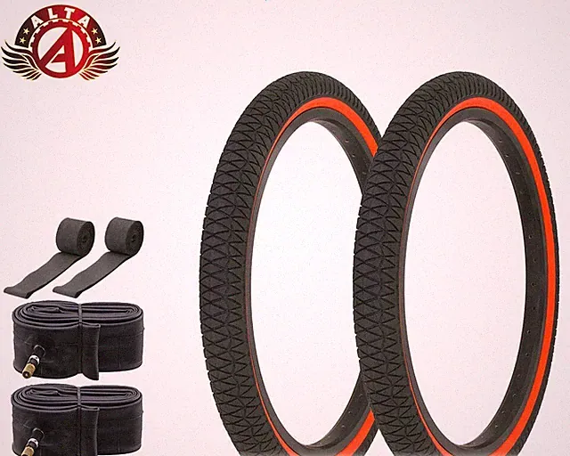 Alta Durable BMX BICYCLE 20"x1.95" X-PERFORMER FREESTYLE BLACK/RED TIRE 6PC SET