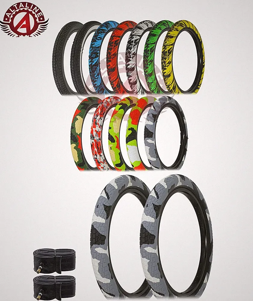 ALTALINE Performance BMX BICYCLE 20x2.35 DURABLE SemiSlick Graphic TIREs W/TUBEs