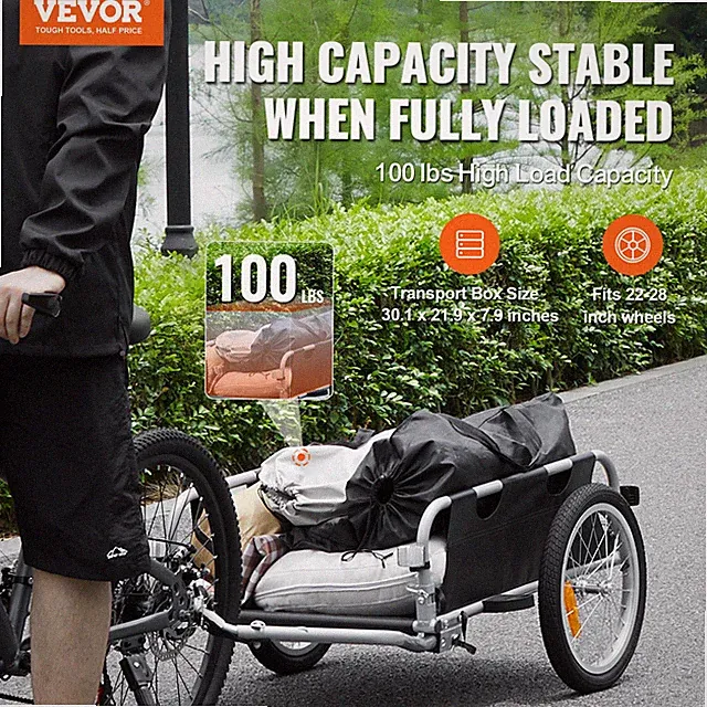 Bike Cargo Trailer, 100 lbs Load Capacity, Fits 22"-28" Bike Wheels