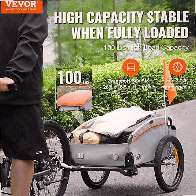 Bike Cargo Trailer, 100lb Capacity, Foldable Wagon w/ Hitch, 16" Wheels & Cover