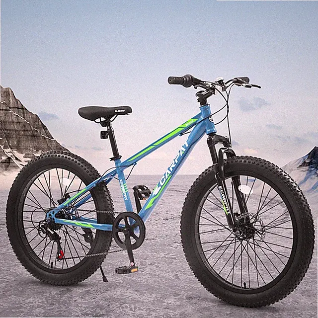 Green 24 inch Fat Tire Bike, Shimano 7-Speed Trail Mountain Bike for Adult/Youth