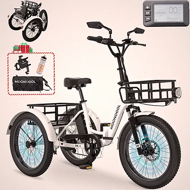 H&ZT 20" Folding Fat Tire Foldable Electric Tricycle w/Accessories Kit for Women