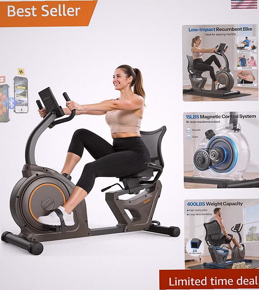 Quiet Magnetic Recumbent Bike with LCD Monitor and Adjustable Resistance Levels