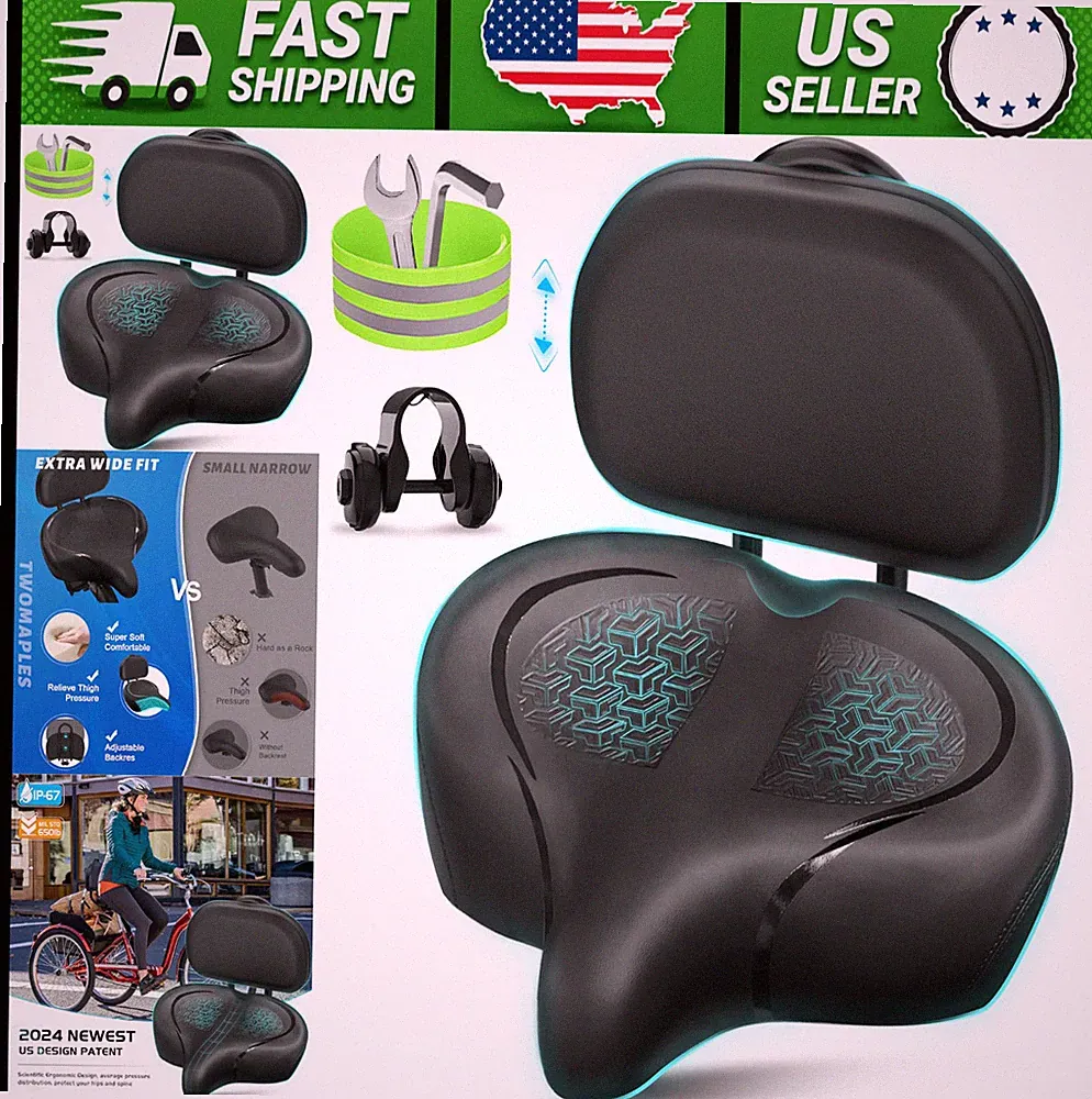 Wide Comfort Bicycle Seat for Exercise, Mountain, Cruiser & Peloton Bikes